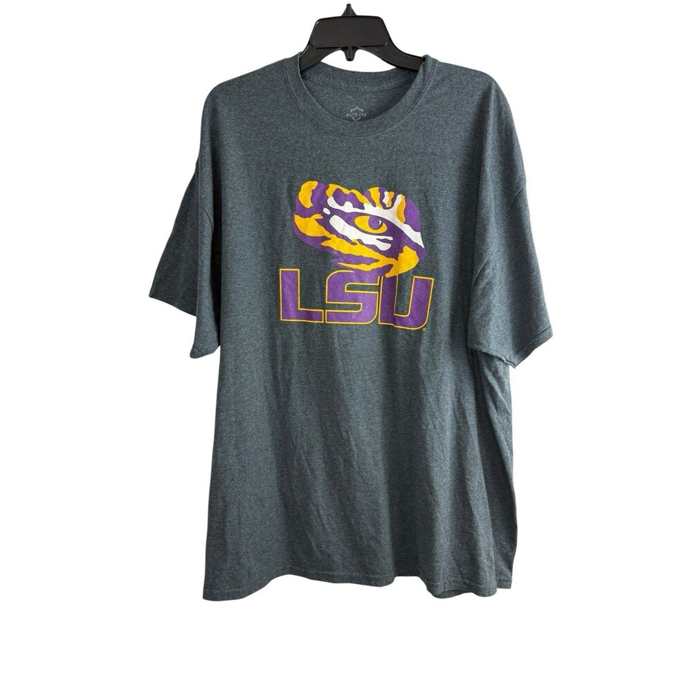 LSU Tigers Eye Mens Tee Shirt Adult Size XXL Gray Short Sleeve Gray Purple Crew